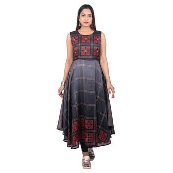 Grey printed rayon long-kurtis 1