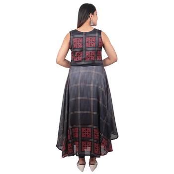 Grey printed rayon long-kurtis 2