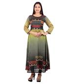 Green printed rayon long-kurtis