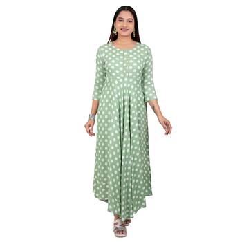 Dark-green printed cotton long-kurtis 1