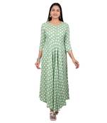 Dark-green printed cotton long-kurtis
