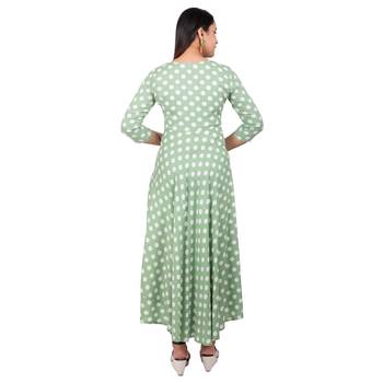 Dark-green printed cotton long-kurtis 2