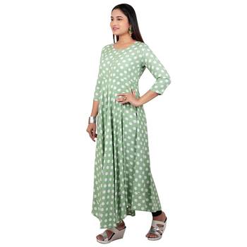 Dark-green printed cotton long-kurtis 3