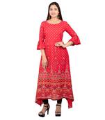 Red printed cotton long-kurtis