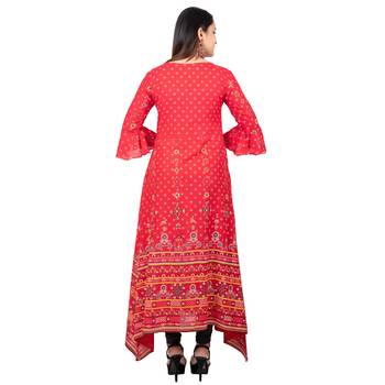 Red printed cotton long-kurtis 2
