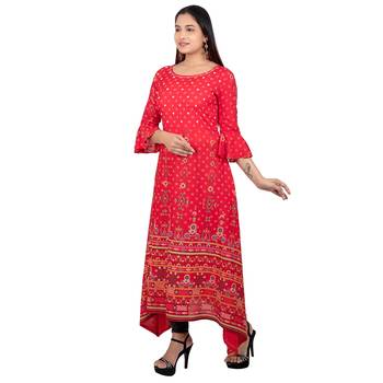 Red printed cotton long-kurtis 3