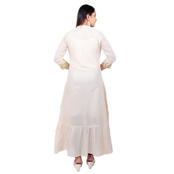 Cream embroidered cotton long-kurtis 2