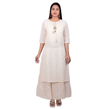 Cream printed georgette long-kurtis 1