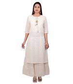 Cream printed georgette long-kurtis