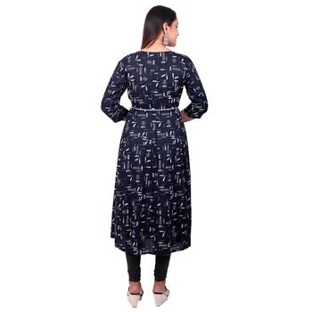 Navy-blue printed cotton long-kurtis 2