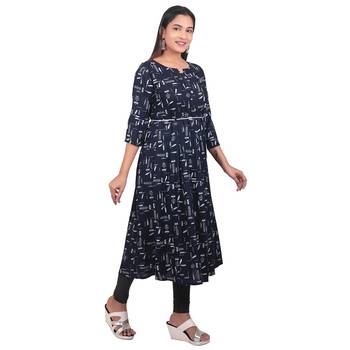 Navy-blue printed cotton long-kurtis 4