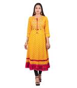 Yellow printed cotton long-kurtis