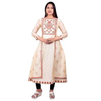 Cream embroidered georgette long-kurtis 1