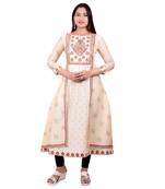Cream embroidered georgette long-kurtis
