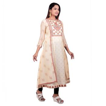 Cream embroidered georgette long-kurtis 4