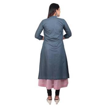 Grey embroidered cotton long-kurtis 2