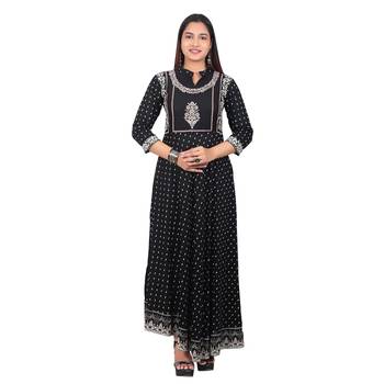 Black printed cotton long-kurtis 1