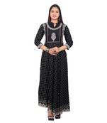 Black printed cotton long-kurtis