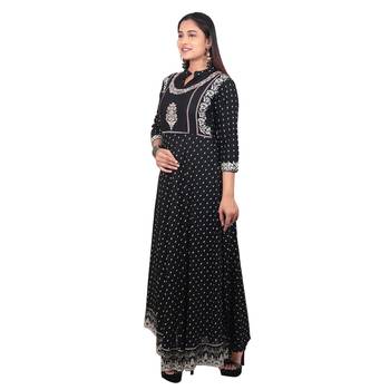Black printed cotton long-kurtis 3