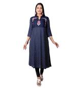 Navy-blue printed cotton long-kurtis