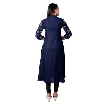 Navy-blue printed cotton long-kurtis 2