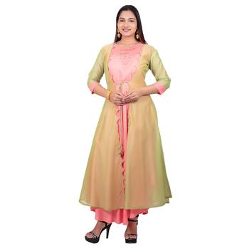 Pink plain cotton long-kurtis 1