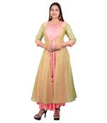 Pink plain cotton long-kurtis