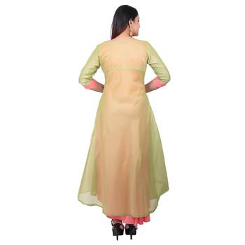 Pink plain cotton long-kurtis 2
