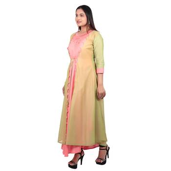 Pink plain cotton long-kurtis 3