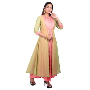 Pink plain cotton long-kurtis 4