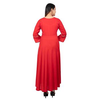 Red embroidered cotton long-kurtis 2