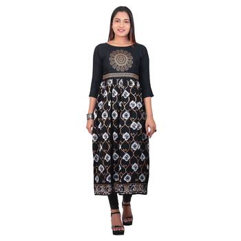 Black printed cotton long-kurtis 1