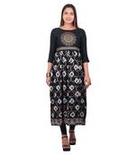 Black printed cotton long-kurtis