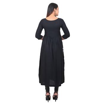 Black printed cotton long-kurtis 2