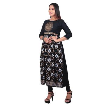 Black printed cotton long-kurtis 3
