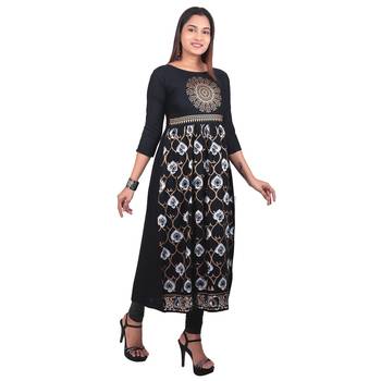 Black printed cotton long-kurtis 4