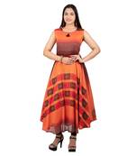 Orange printed rayon long-kurtis