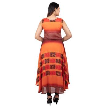 Orange printed rayon long-kurtis 2
