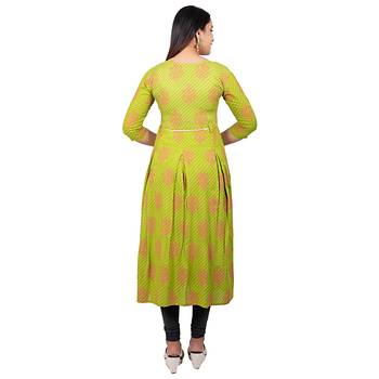 Light-green printed cotton long-kurtis 2