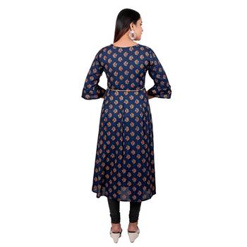 Navy-blue printed cotton long-kurtis 2