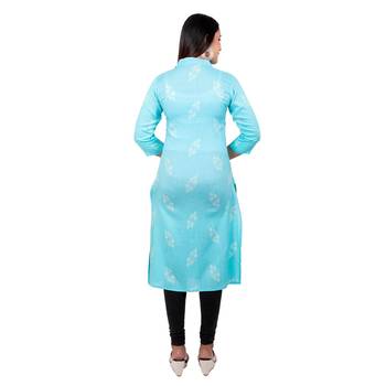 Sky-blue embroidered cotton long-kurtis 2