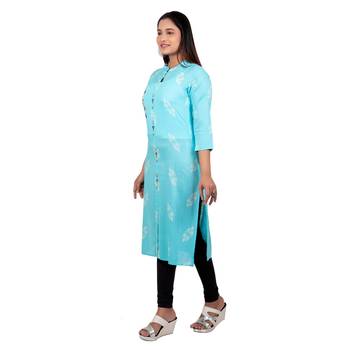 Sky-blue embroidered cotton long-kurtis 3