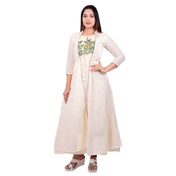 Off-white embroidered georgette long-kurtis 1