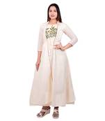 Off-white embroidered georgette long-kurtis