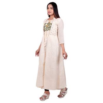 Off-white embroidered georgette long-kurtis 3