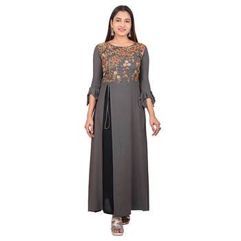 Black plain cotton long-kurtis 1