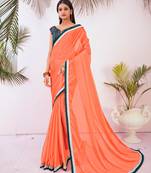 Peach Plain Silk Saree With Blouse