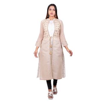 Light-brown plain georgette long-kurtis 1