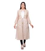 Light-brown plain georgette long-kurtis