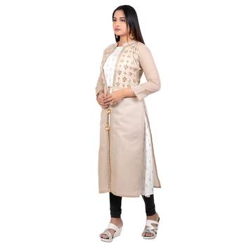 Light-brown plain georgette long-kurtis 3